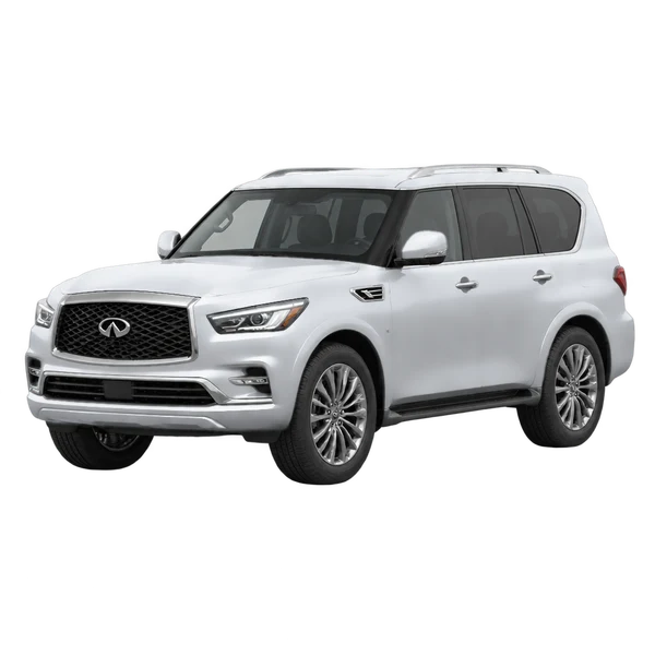 silver 2022 Infiniti QX80 front three-quarter (facing left) view