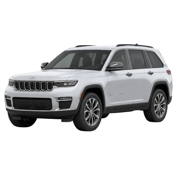 silver 2027 Jeep Grand Cherokee front three-quarter (facing left) view