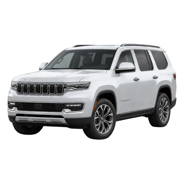 silver 2023 Jeep Wagoneer front three-quarter (facing left) view