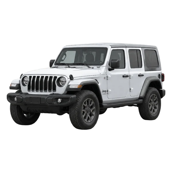 silver 2025 Jeep Wrangler Unlimited front three-quarter (facing left) view