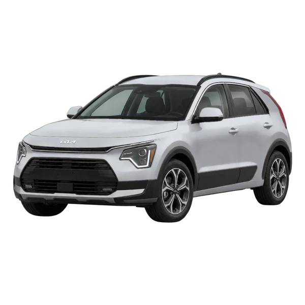 2027 KIA Niro — Front three-quarter (facing left), silver