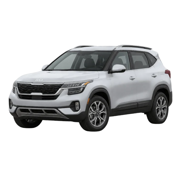 silver 2026 Kia Seltos front three-quarter (facing left) view