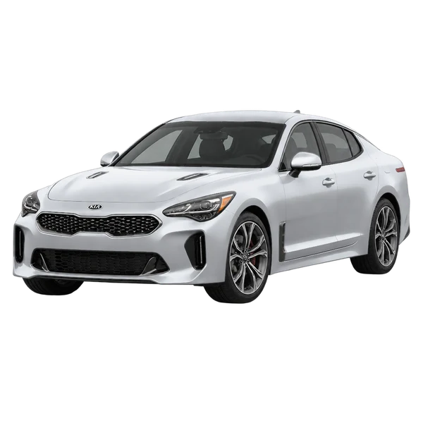 silver 2019 Kia Stinger front three-quarter (facing left) view