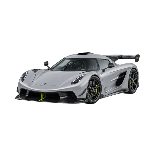 silver 2025 Koenigsegg Jesko front three-quarter (facing left) view