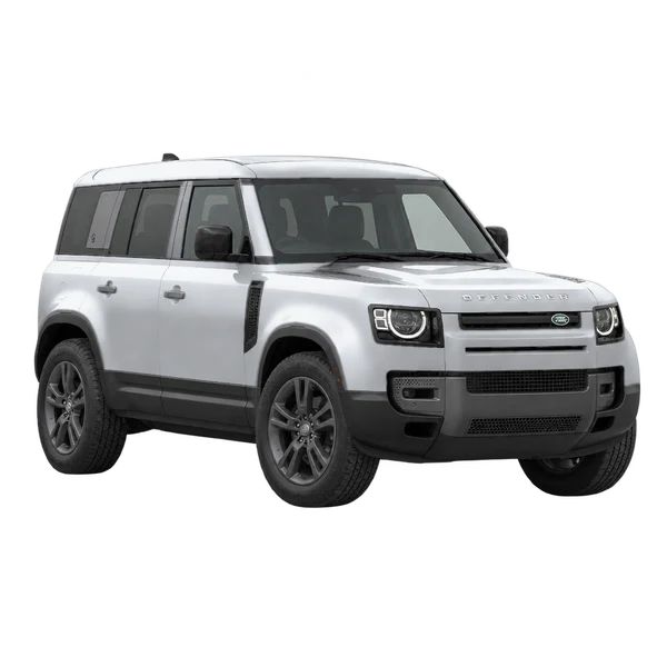 silver 2021 Land Rover Defender front three-quarter (facing left) view