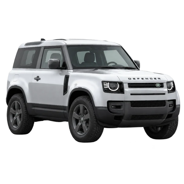 silver 2026 Land Rover Defender 90 front three-quarter (facing left) view