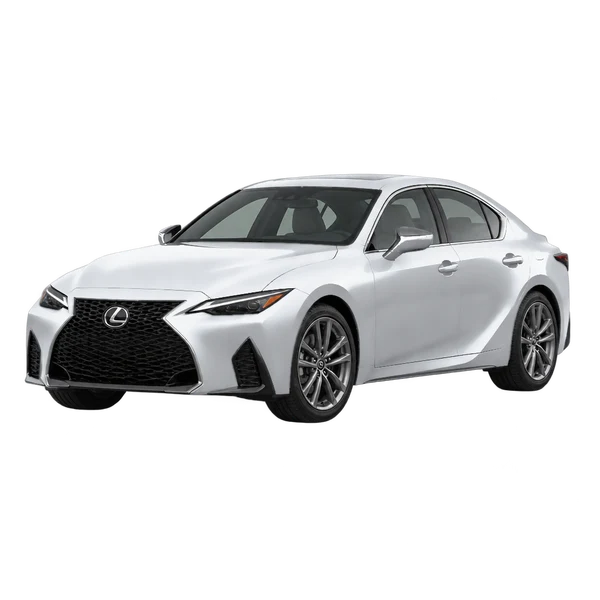 silver 2023 Lexus IS 300 front three-quarter (facing left) view