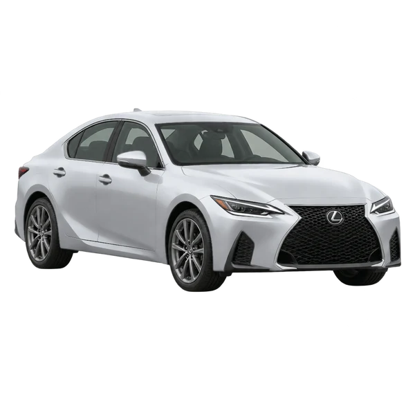silver 2025 Lexus IS 300 front three-quarter (facing left) view