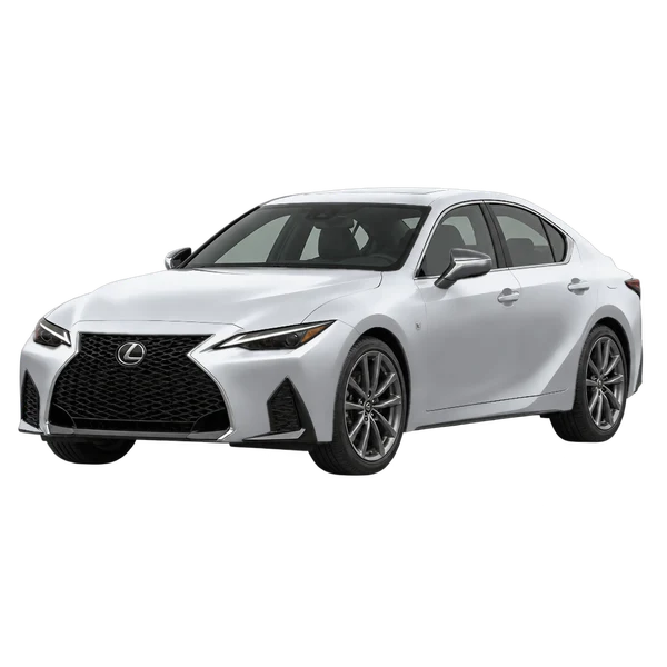 silver 2024 Lexus IS 350 front three-quarter (facing left) view
