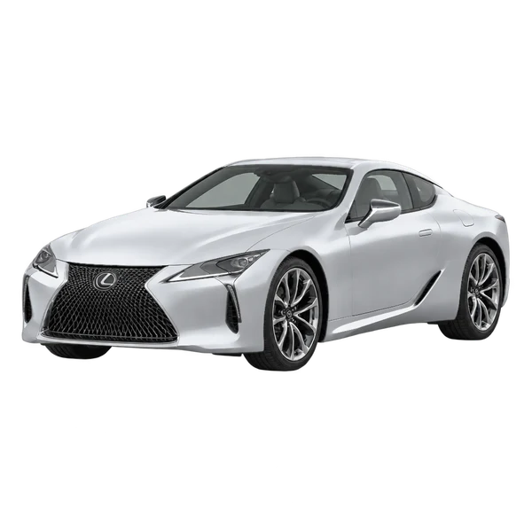 silver 2019 Lexus LC 500 front three-quarter (facing left) view