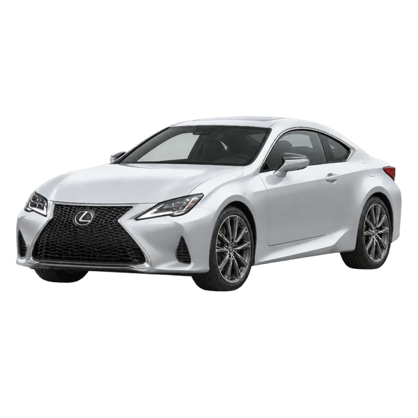 silver 2024 Lexus RC 300 front three-quarter (facing left) view