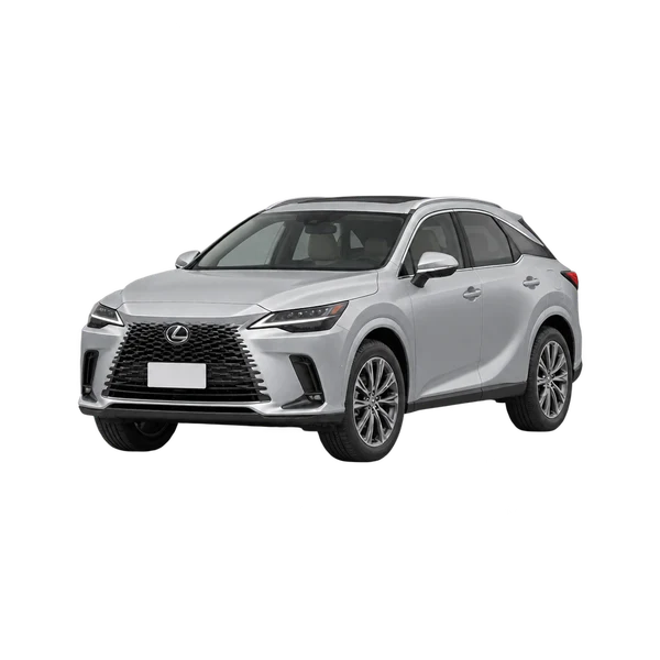 silver 2025 Lexus RX350H front three-quarter (facing left) view