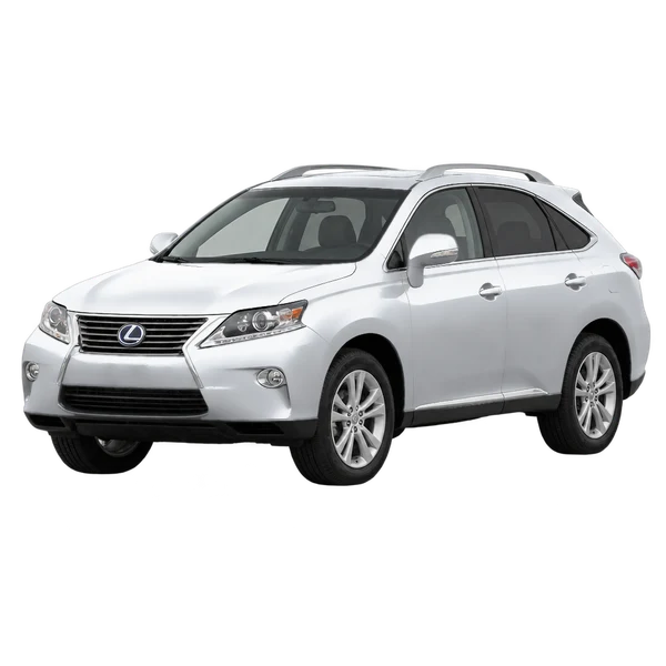 silver 2012 Lexus RX450H front three-quarter (facing left) view