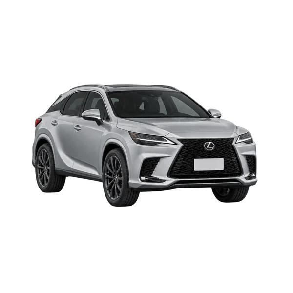 silver 2024 Lexus RX500H front three-quarter (facing left) view
