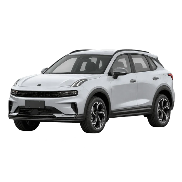 silver 2025 Lynk&CO 06 front three-quarter (facing left) view