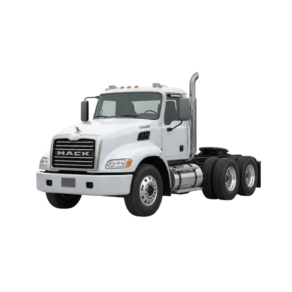 silver 2013 Mack GU (Granite) front three-quarter (facing left) view