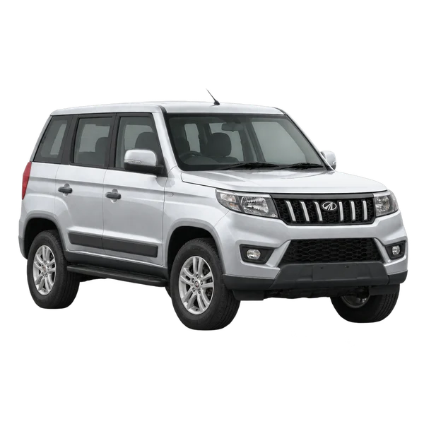 silver 2025 Mahindra Bolero Neo front three-quarter (facing left) view