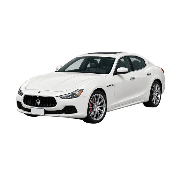 white 2017 Maserati Ghibli front three-quarter (facing left) view