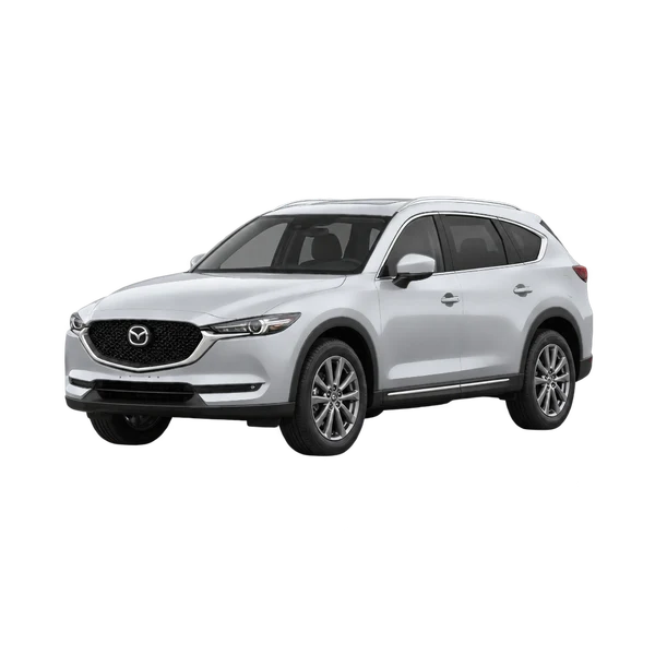 silver 2021 Mazda CX-8 front three-quarter (facing left) view