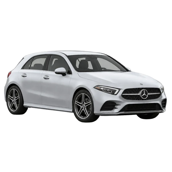 silver 2021 Mercedes-Benz A 250 front three-quarter (facing left) view