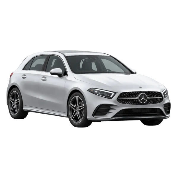 silver 2025 Mercedes-Benz A 250 E front three-quarter (facing left) view