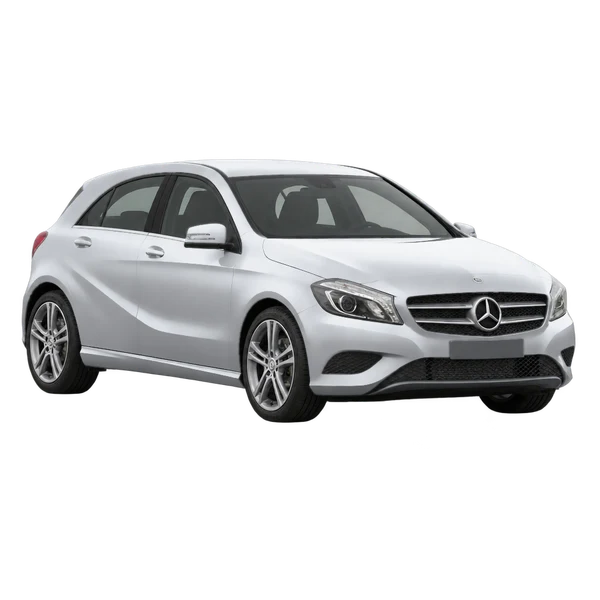 silver 2015 Mercedes-Benz A-Class front three-quarter (facing left) view