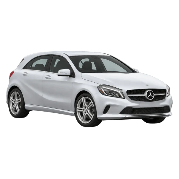 silver 2017 Mercedes-Benz A-Class front three-quarter (facing left) view