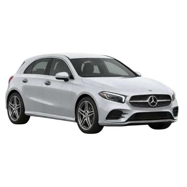 silver 2018 Mercedes-Benz A-Class front three-quarter (facing left) view