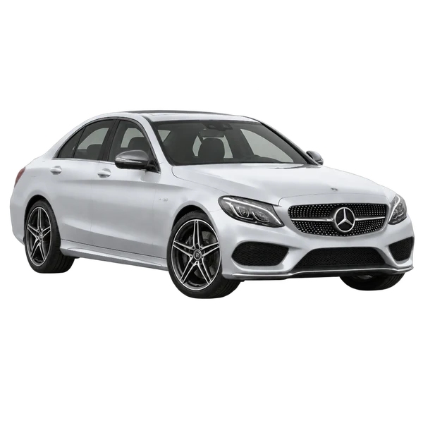 silver 2016 Mercedes-Benz AMG C 43 front three-quarter (facing left) view