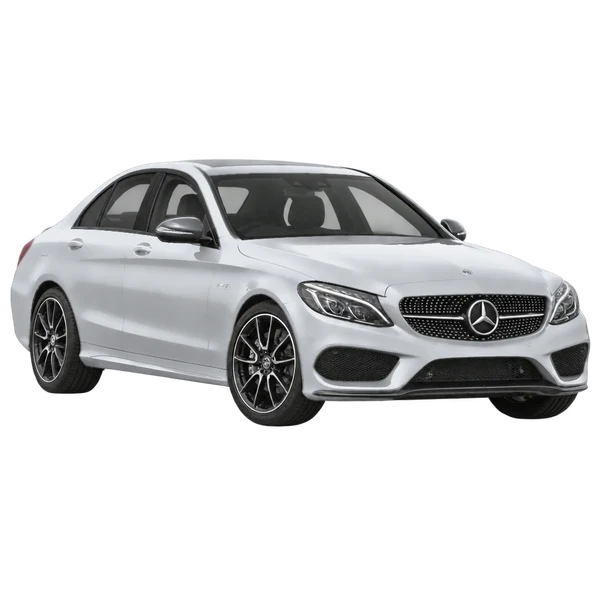silver 2018 Mercedes-Benz AMG C 43 front three-quarter (facing left) view