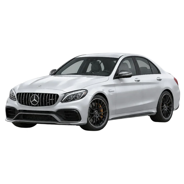 silver 2021 Mercedes-Benz AMG C 63 S front three-quarter (facing left) view