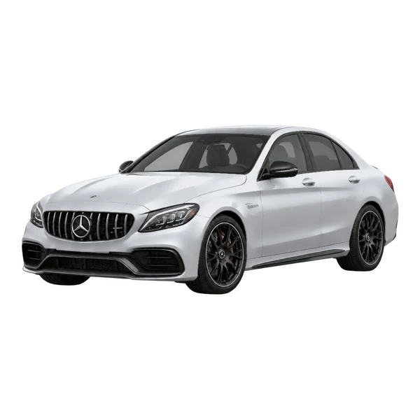 silver 2022 Mercedes-Benz AMG C 63 S front three-quarter (facing left) view