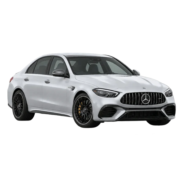 silver 2024 Mercedes-Benz AMG C 63 S front three-quarter (facing left) view