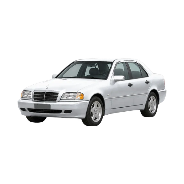 silver 1996 Mercedes-Benz C-Class front three-quarter (facing left) view