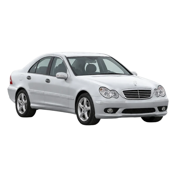 silver 2004 Mercedes-Benz C-Class front three-quarter (facing left) view