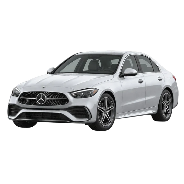 silver 2024 Mercedes-Benz C300 front three-quarter (facing left) view