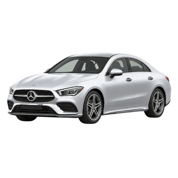 silver 2021 Mercedes-Benz CLA 250+ front three-quarter (facing left) view