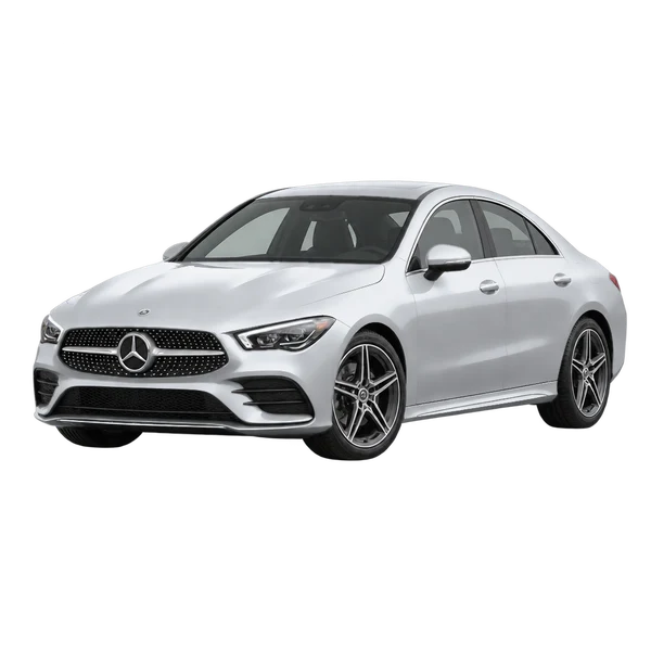 silver 2025 Mercedes-Benz CLA-Class front three-quarter (facing left) view