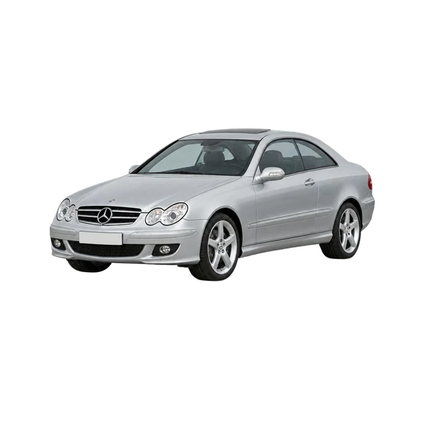 silver 2010 Mercedes-Benz CLK 200 front three-quarter (facing left) view