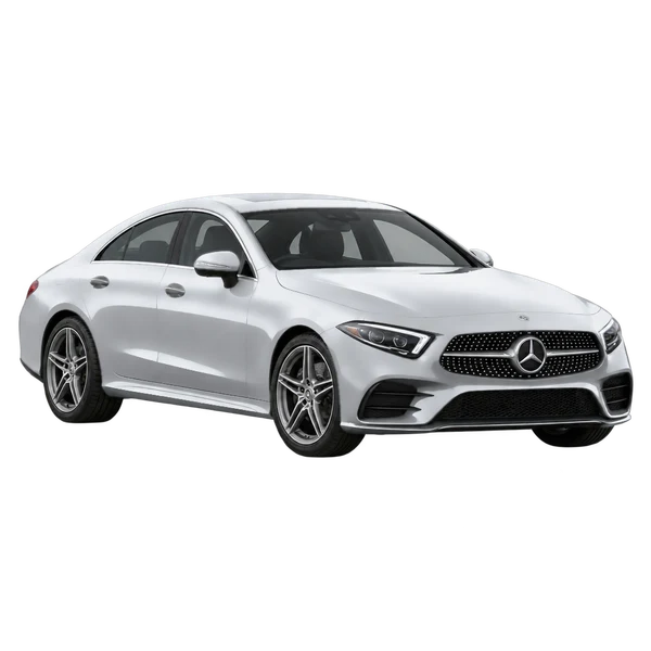 silver 2019 Mercedes-Benz CLS-Class front three-quarter (facing left) view
