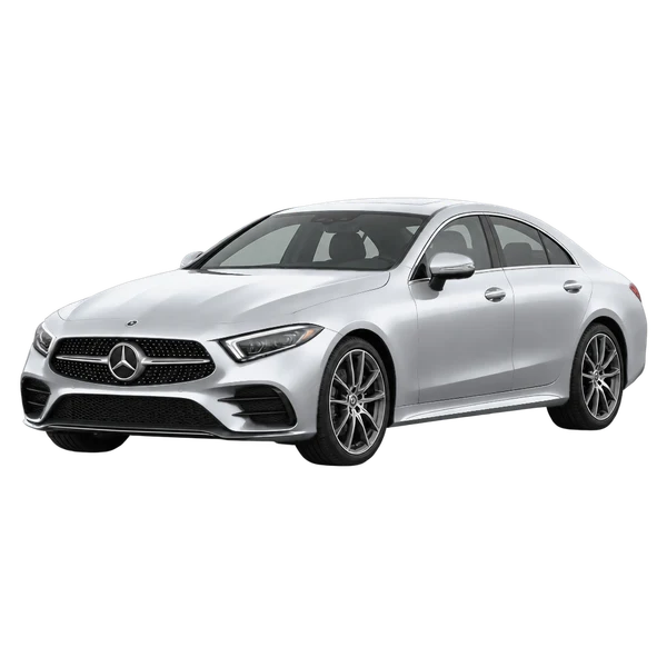 silver 2021 Mercedes-Benz CLS-Class front three-quarter (facing left) view