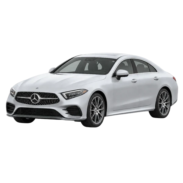 silver 2023 Mercedes-Benz CLS-Class front three-quarter (facing left) view