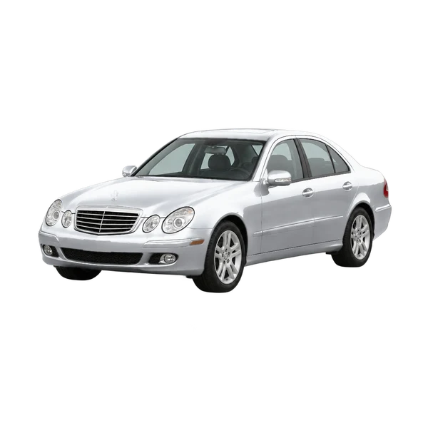 silver 2005 Mercedes-Benz E-Class front three-quarter (facing left) view