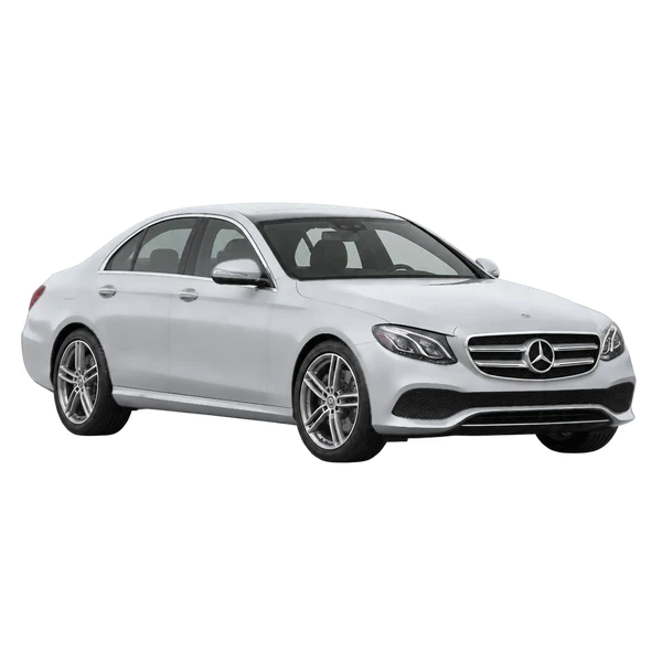 silver 2018 Mercedes-Benz E-Class front three-quarter (facing left) view