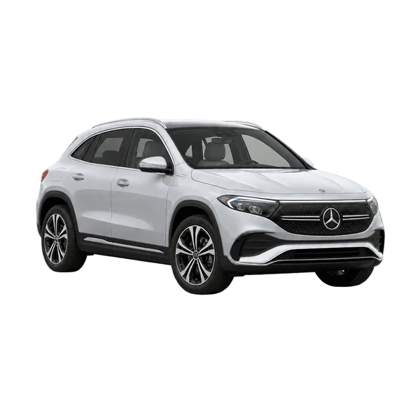 silver 2023 Mercedes-Benz EQA front three-quarter (facing left) view