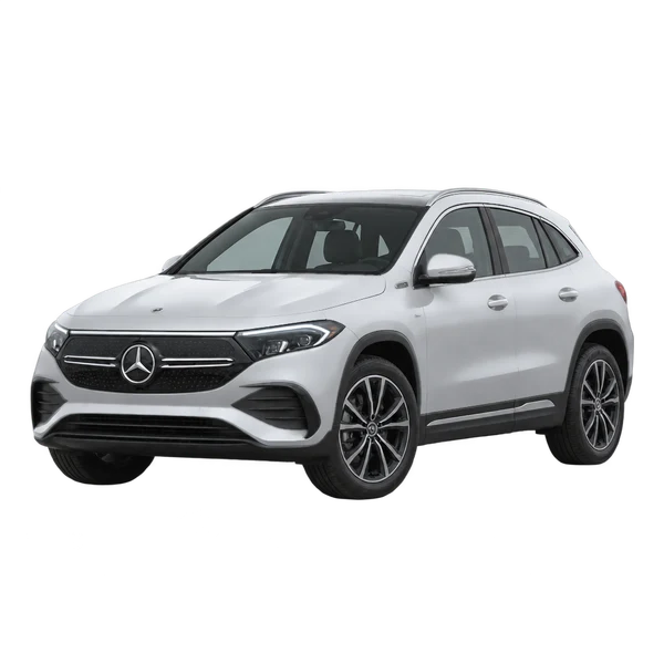 silver 2021 Mercedes-Benz EQA 350 4Matic front three-quarter (facing left) view