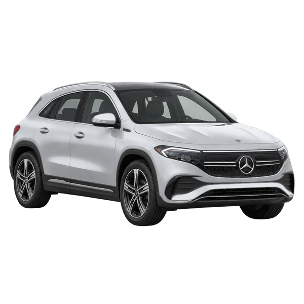silver 2022 Mercedes-Benz EQA Class front three-quarter (facing left) view