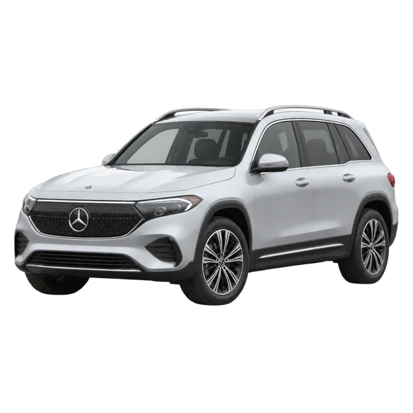 silver 2021 Mercedes-Benz EQB 300 4matic front three-quarter (facing left) view