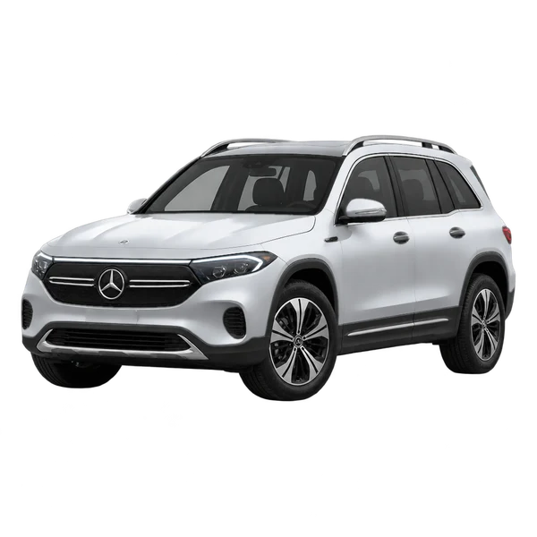 silver 2024 Mercedes-Benz EQB 300 4matic front three-quarter (facing left) view