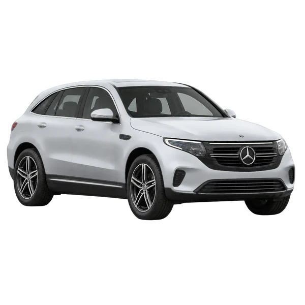 silver 2022 Mercedes-Benz EQC front three-quarter (facing left) view